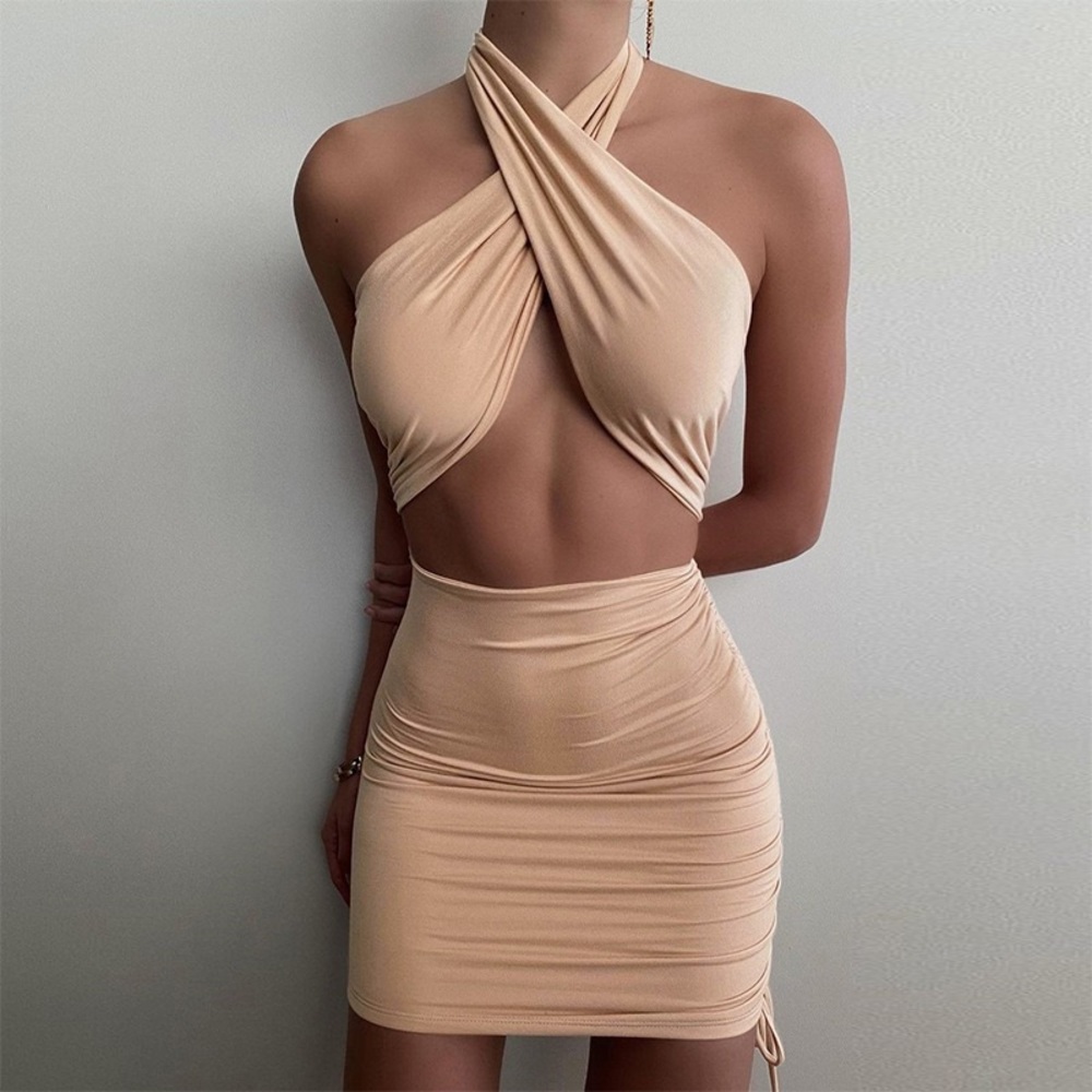 Simple and sexy backless minidress- cream